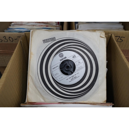 1311 - Three boxes of 7 singles on Piccadilly, Rare Earth, Reaction, Red Bird, Pye, Vertigo, etc. labels, ... 