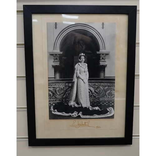 1367 - A signed photograph of Queen Elizabeth II, dated 1960 and issued for display in a British Embassy ov... 