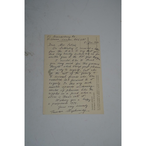 1372 - Theodore Stephanides interest; a small archive of correspondence along with a signed and dedicated c... 