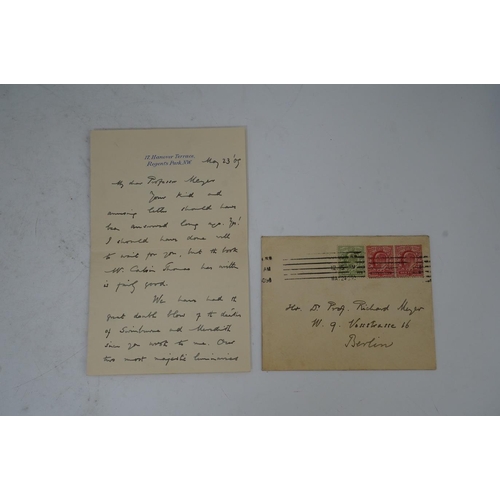 1373 - Edmund Gosse (1849-1928). Handwritten letter with full signature, to a Professor Richard Meyer, 23 M... 