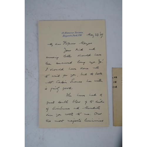 1373 - Edmund Gosse (1849-1928). Handwritten letter with full signature, to a Professor Richard Meyer, 23 M... 