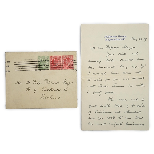 1373 - Edmund Gosse (1849-1928). Handwritten letter with full signature, to a Professor Richard Meyer, 23 M... 