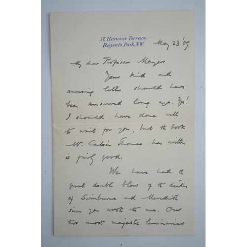 1373 - Edmund Gosse (1849-1928). Handwritten letter with full signature, to a Professor Richard Meyer, 23 M... 