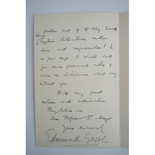 1373 - Edmund Gosse (1849-1928). Handwritten letter with full signature, to a Professor Richard Meyer, 23 M... 