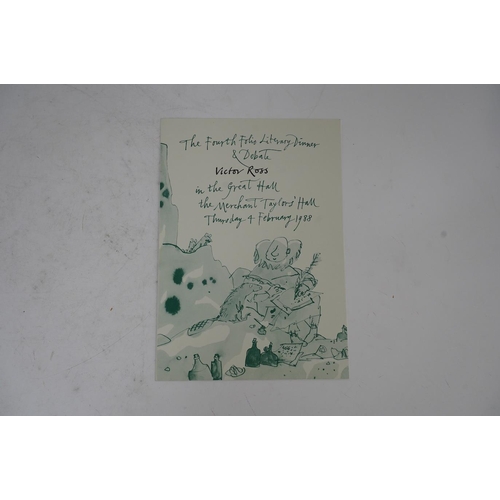 1374 - Quentin Blake illustrated menu, signed by Quentin Blake, produced for the Fourth Folio Literary Dinn... 