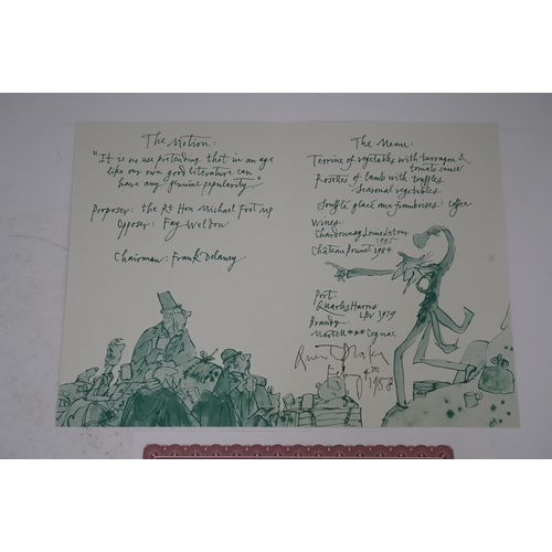 1374 - Quentin Blake illustrated menu, signed by Quentin Blake, produced for the Fourth Folio Literary Dinn... 