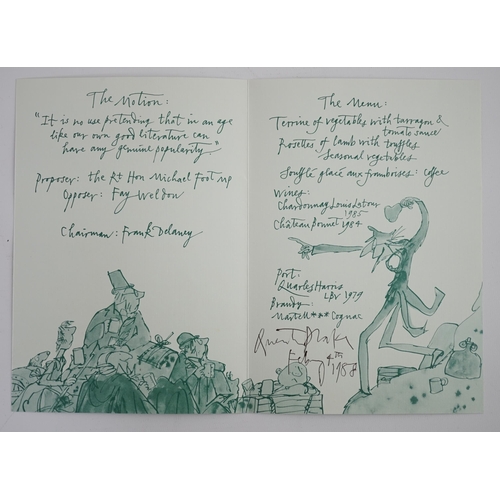 1374 - Quentin Blake illustrated menu, signed by Quentin Blake, produced for the Fourth Folio Literary Dinn... 