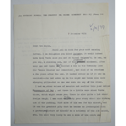 1378 - Anthony Powell (1905-2000). Typed letter with handwritten amendments and full signature, to a Mrs Ho... 