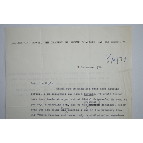 1378 - Anthony Powell (1905-2000). Typed letter with handwritten amendments and full signature, to a Mrs Ho... 