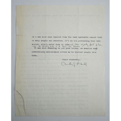 1378 - Anthony Powell (1905-2000). Typed letter with handwritten amendments and full signature, to a Mrs Ho... 