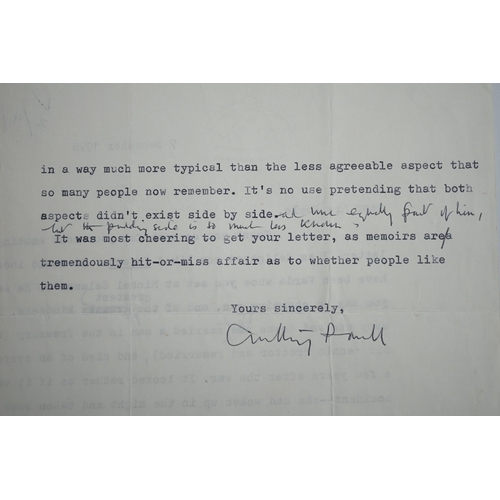 1378 - Anthony Powell (1905-2000). Typed letter with handwritten amendments and full signature, to a Mrs Ho... 