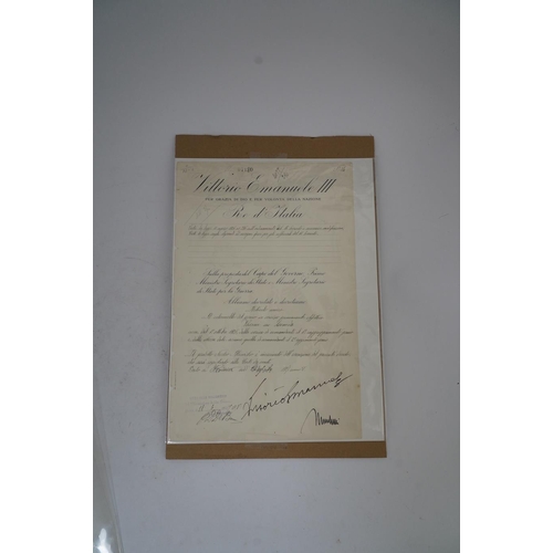 1380 - An Italian document Benito Mussolini and Vittorio Emanuele III signed document, signed in black ink ... 