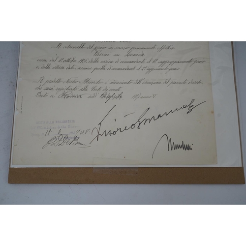 1380 - An Italian document Benito Mussolini and Vittorio Emanuele III signed document, signed in black ink ... 