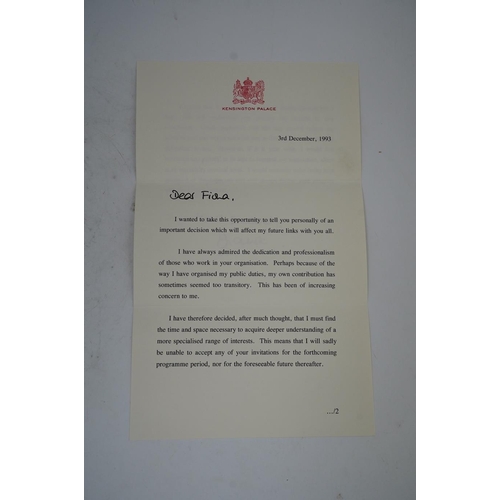 1381 - Diana, Princess of Wales, a printed letter with original envelope hand signed Yours Sincerely Diana... 