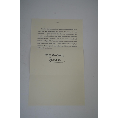 1381 - Diana, Princess of Wales, a printed letter with original envelope hand signed Yours Sincerely Diana... 