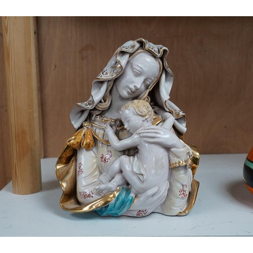 1401 - Eugenio Pattarino (Italian, 1885-1971), a tin glazed terracotta bust of Madonna and child, 20cm. Con... 