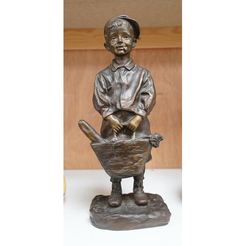 1403 - Jose Cardona (Spanish 1878-1923), bronze, figure of a young boy with a basket, 31cm. Condition - goo... 