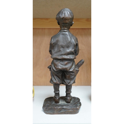 1403 - Jose Cardona (Spanish 1878-1923), bronze, figure of a young boy with a basket, 31cm. Condition - goo... 