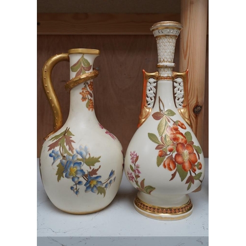 1404 - Two Worcester ivory ground vases, shape numbers 942 and 260, tallest 25.5cm. Condition - poor to fai... 