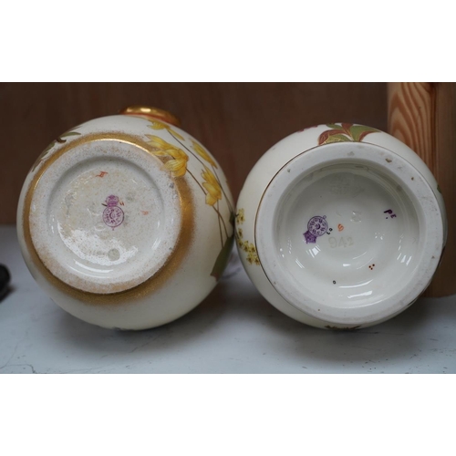 1404 - Two Worcester ivory ground vases, shape numbers 942 and 260, tallest 25.5cm. Condition - poor to fai... 