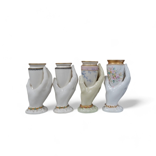 1409 - A pair and two other Worcester Harleys hand vases, 15cm. Condition - fair to good, singular rose ... 