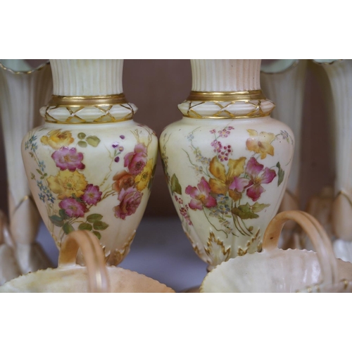 1414 - A pair of Worcester vases, shape number 1730, a pair of similar baskets and a pair of Locke & Co. Wo... 