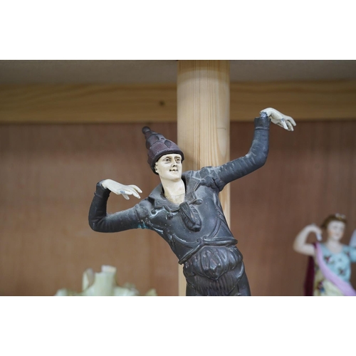 1415 - An Art Deco resin and patinated spelter model of a dancer on onyx base, 30cm. Condition - poor... 