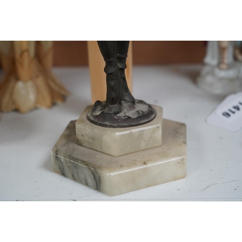 1415 - An Art Deco resin and patinated spelter model of a dancer on onyx base, 30cm. Condition - poor... 