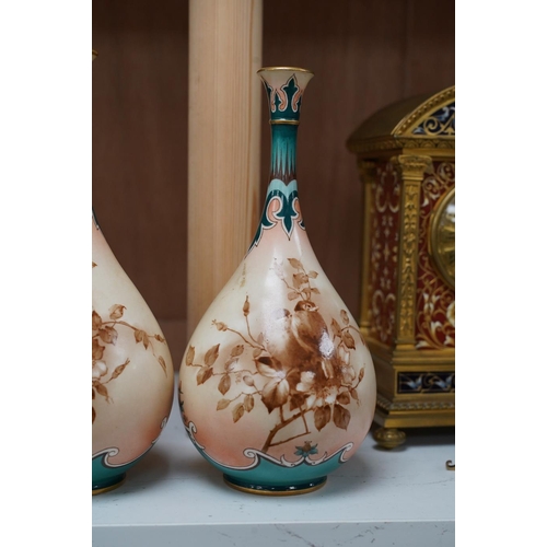 1418 - Hadley's Worcester: a pair of vases and two others, tallest 21.5cm. Condition - mostly good, largest... 