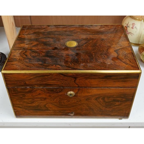 1428 - A Victorian brass bound rosewood toilet box, 36cm wide. Condition - fair to good