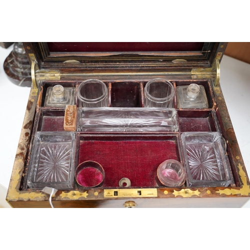 1428 - A Victorian brass bound rosewood toilet box, 36cm wide. Condition - fair to good