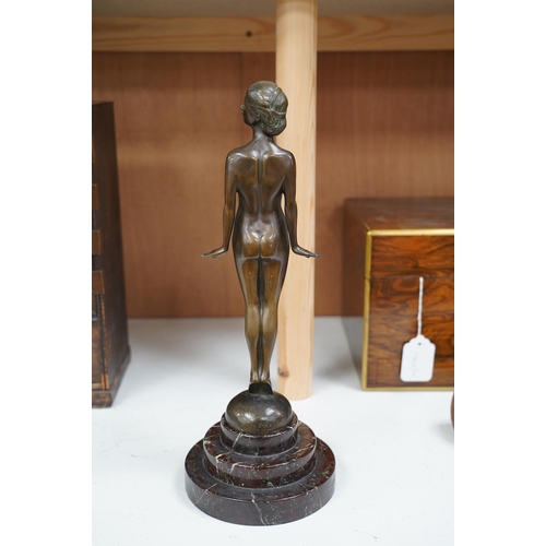 1429 - Lissy Eckart (German, 1891-1974), bronze, standing female nude, on marble base, 35cm. Condition - fa... 