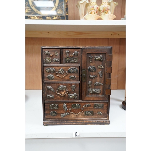 1430 - A late 19th century Japanese desk top dansu cabinet, 33.5x 29cm. Condition - fair