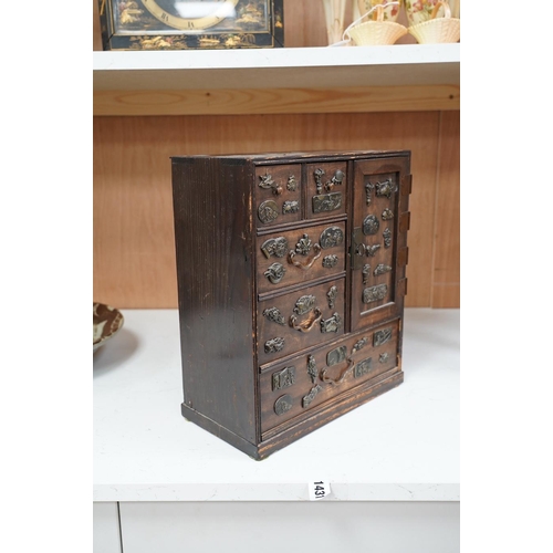 1430 - A late 19th century Japanese desk top dansu cabinet, 33.5x 29cm. Condition - fair