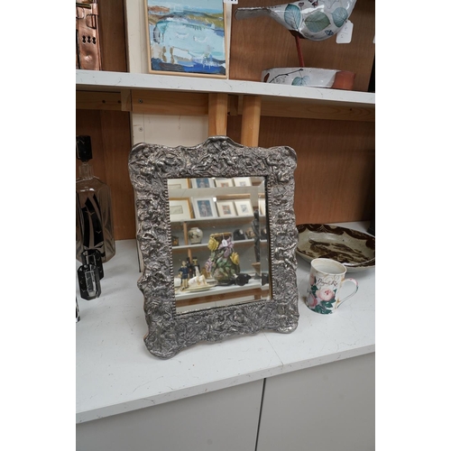 1433 - A 20th century silver plate framed dressing table easel mirror, 39cm tall. Condition - poor