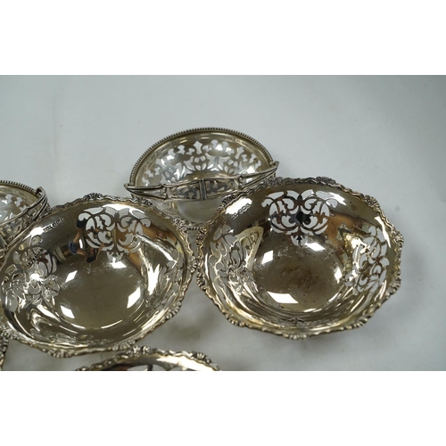 1839 - A set of four George VI pierced silver bonbon dishes, by Mappin & Webb, Sheffield, 1938, diameter 12... 