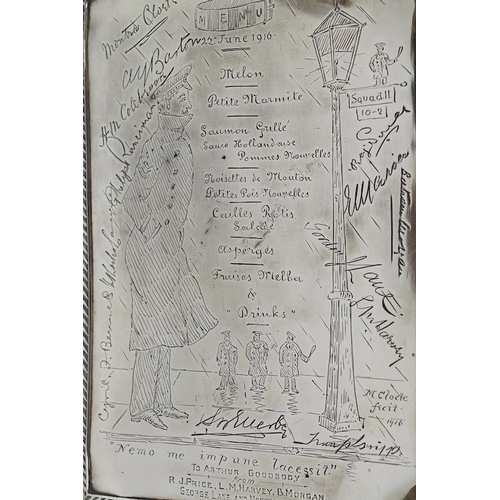 1843 - A George V rectangular silver stand, engraved with signatures and presentation inscription, on claw ... 