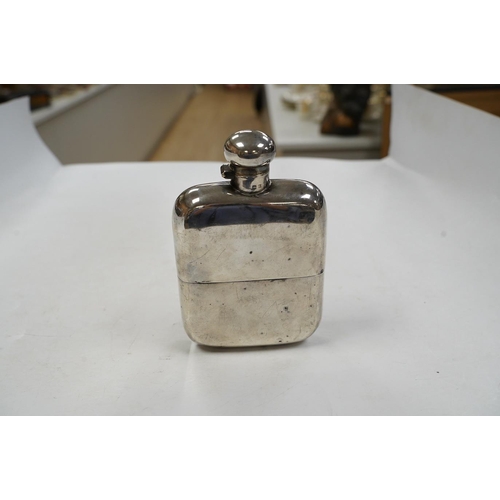 1844 - A George V silver hip flask, by Charles S. Green & Co, Birmingham, 1917, 14.5cm. Condition - poor... 