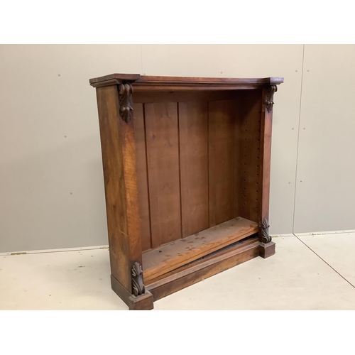 104 - A Victorian walnut open bookcase, width 120cm, depth 32cm, height 126cm. Condition - fair