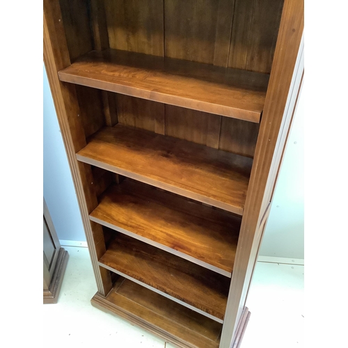 119 - A pair of reproduction hardwood open bookcases, width 86cm, depth 36cm, height 179cm. Condition - go... 