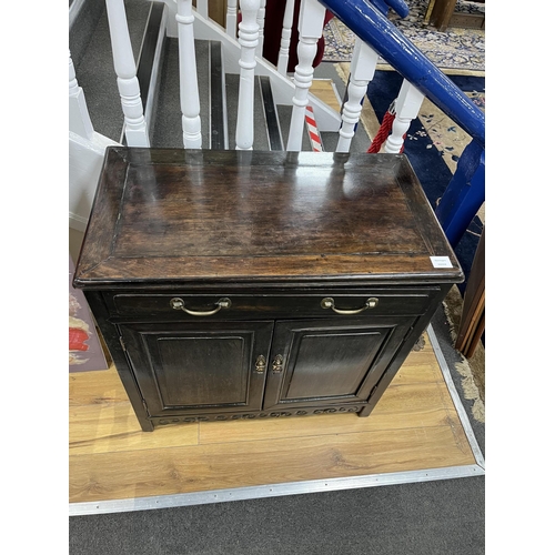 140 - A Chinese hardwood low cabinet, width 77cm, depth 42cm, height 77cm. Condition - fair