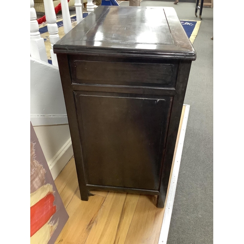 140 - A Chinese hardwood low cabinet, width 77cm, depth 42cm, height 77cm. Condition - fair