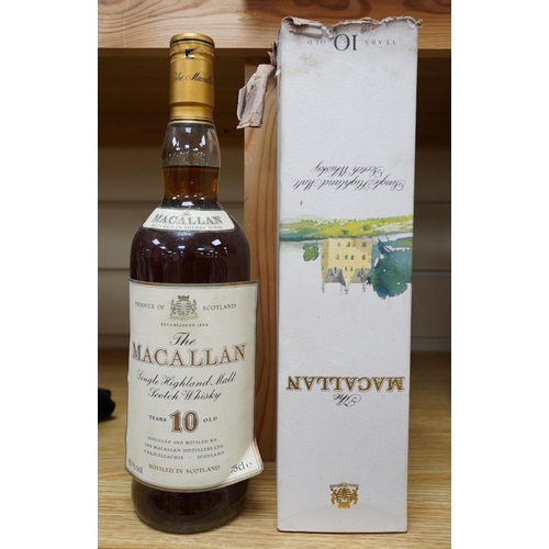 258 - A bottle of The Macallan Single Highland Malt Scotch Whisky, 10 years old, with the remains of its o... 