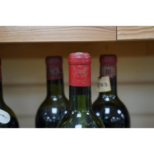 266 - Four bottles of red wine; a Chateau Latour 1953, a Chateau Margaux 1953, a Chateau Mouton Rothschild... 