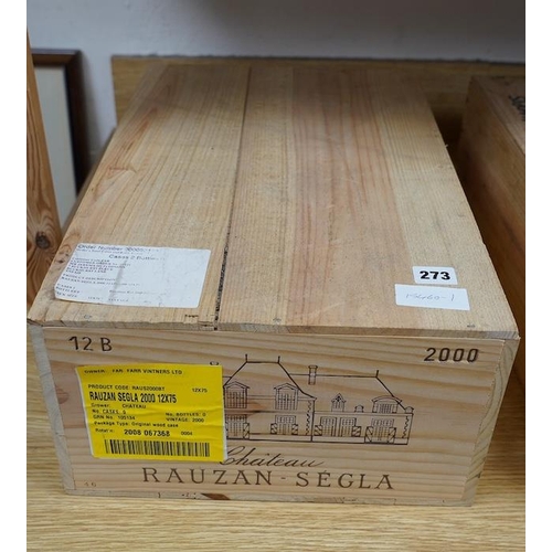 273 - A sealed case of twelve bottles of Chateau Rauzan Segla 2000. Condition - good