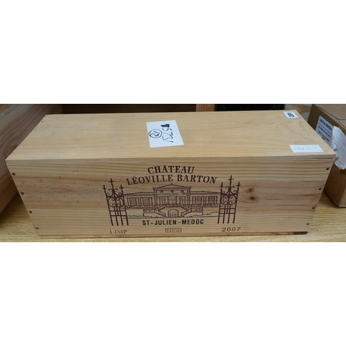 281 - A sealed wood case containing an Imperial bottle of Chateau Leoville Barton 2007. Condition - good... 