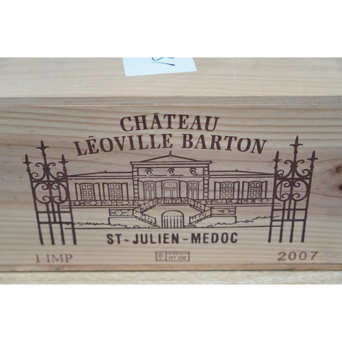 281 - A sealed wood case containing an Imperial bottle of Chateau Leoville Barton 2007. Condition - good... 