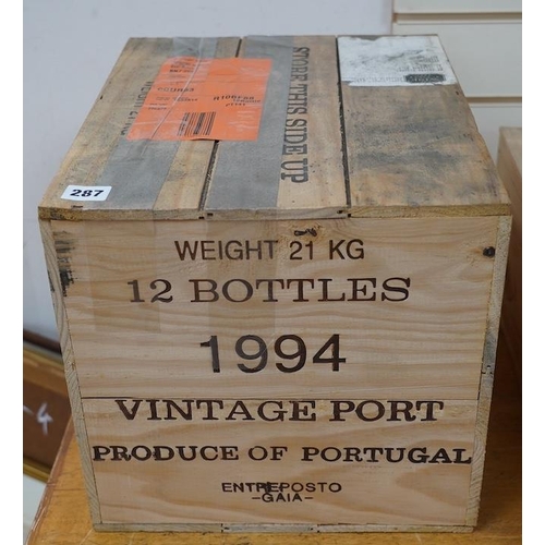 287 - A case of twelve bottles of 1994 Dows Vintage Port, in OWC, purchased en primeur from The Wine Socie... 