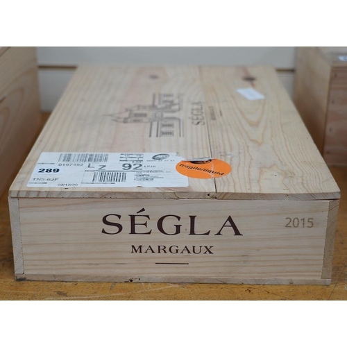 289 - A sealed case of six bottles of Chateau Rauzan Segla 2015. Condition - good