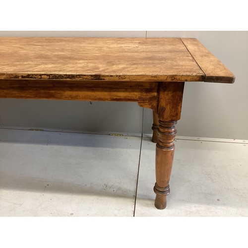 72 - A 19th century rectangular birch kitchen table, width 233cm, depth 80cm, height 73cm. Condition - fa... 